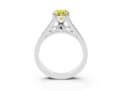 Fancy Yellow Oval Cut Diamond Channel Set Solitaire Engagement Ring Set in White gold with Prong Setting