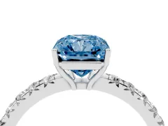 Fancy Blue Radiant Cut Diamond Pavé Solitaire Engagement Ring Set in Platinum with Prong Setting