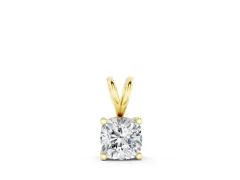 Cushion Diamond Solitaire Pendant Set in Yellow gold with Prong Setting