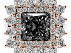 Fancy Black Princess Cut Diamond Floral Double Halo Ring Set in Rose gold with Round Petals