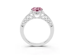Fancy Pink Round Cut Diamond Halo Ring Set in Silver with Channel Set Band and Prong Setting