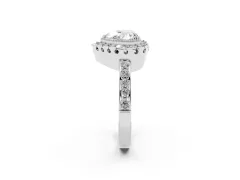 Heart Cut Diamond Halo Ring Set in White gold with Pavé Shank and Prong Setting