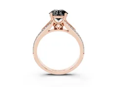 Fancy Black Round Cut Diamond Split Shank Pavé Engagement Ring Set in Rose gold with Prong-Set Center Stone