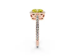 Fancy Yellow Radiant Cut Diamond Halo Ring Set in Rose gold with Pavé Shoulders and Halo-Framed Center