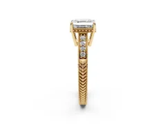 Asscher Cut Diamond Solitaire Pavé Milgrain Engagement Ring Set in Yellow gold with Prong Setting