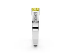 Fancy Yellow Cushion Cut Diamond Solitaire Ring Set in White gold with Channel-Set Accent Stones and Prong Setting