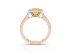 Fancy Yellow Pear Cut Diamond Halo Milgrain Pavé Band Ring Set in Rose gold with Prong Setting