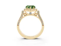 Fancy Green Heart Cut Diamond Halo Ring Set in Yellow gold with Twist Band and Pavé Accents