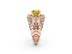 Fancy Yellow Asscher Cut Diamond Art Deco Ring Set in Rose gold with Pavé Split Shank
