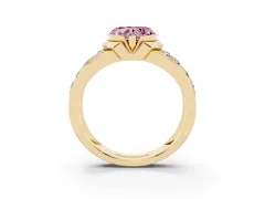 Fancy Pink Heart Cut Diamond Wide Channel Set Band Ring Set in Yellow gold with Bezel Setting