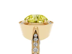 Fancy Yellow Round Cut Diamond Halo Engagement Ring Set in Yellow gold with Accent Split Shank Band