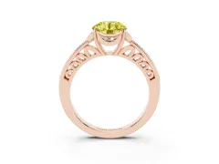 Fancy Yellow Round Cut Diamond Halo Ring Set in Rose gold with Channel Set Band and Prong Setting