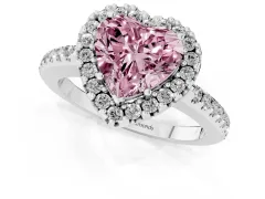 Fancy Pink Heart Cut Diamond Pavé Halo Ring Set in Silver with Prong Setting