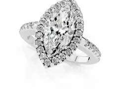 Marquise Cut Diamond Pavé Halo Ring Set in Silver with Prong Setting