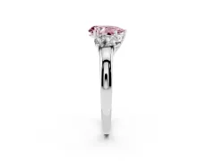 Fancy Pink Pear Cut Diamond Three-Stone Ring Set in White gold with Bold Center and Classic Band