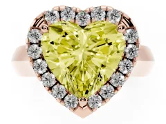 Fancy Yellow Heart Cut Diamond Halo Solitaire Engagement Ring Set in Rose gold with Square Band and Prong Setting