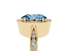 Fancy Blue Oval Cut Diamond Halo Engagement Ring Set in Yellow gold with Accent Split Shank Band