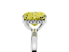 Fancy Yellow Radiant Cut Diamond Solitaire Ring Set in Platinum with Plain Band and Prong Setting
