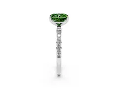 Fancy Green Radiant Cut Diamond Solitaire Engagement Ring Set in White gold with Round Pavé Band and Prong Setting