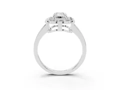 Emerald Cut Diamond Halo Cluster Engagement Ring Set in White gold with Solitaire Band and Prong Setting
