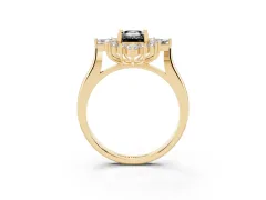 Fancy Black Emerald Cut Diamond Cluster Halo Ring Set in Yellow gold with Marquise and Round Accents