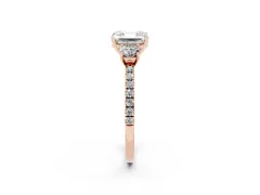 Asscher Cut Diamond Three-Stone Ring Set in Rose gold with Pavé Band and Graduated Sides