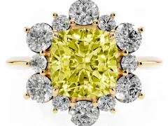 Fancy Yellow Cushion Cut Diamond Cluster Halo Ring Set in Yellow gold with Solitaire Band and Prong Setting