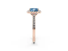 Fancy Blue Princess Cut Diamond Pavé Halo Engagement Ring Set in Rose gold with Pavé Band and Prong Setting
