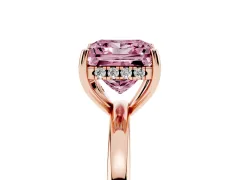 Fancy Pink Princess Cut Diamond Solitaire Ring Set in Rose gold with Plain Band and Prong Setting