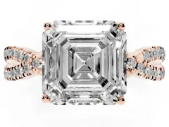 Asscher Cut Diamond Twist Pavé Solitaire Engagement Ring Set in Rose gold with Prong Setting