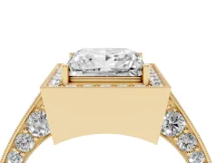 Princess Cut Diamond Halo Engagement Ring Set in Yellow gold with Accent Split Shank Band