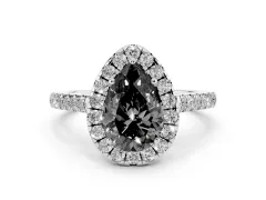 Fancy Black Pear Cut Diamond Halo Pavé Engagement Ring Set in Platinum with Prong Setting