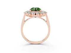 Fancy Green Round Cut Diamond Floral Double Halo Ring Set in Rose gold with Round Petals