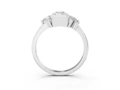 Radiant Diamond Cluster Side Stone Ring Set in Silver with Pear and Round Side Stones