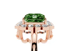 Fancy Green Princess Cut Diamond Halo Cluster Engagement Ring Set in Rose gold with Solitaire Band and Prong Setting
