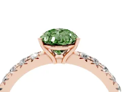 Fancy Green Pear Cut Diamond Pavé Solitaire Engagement Ring Set in Rose gold with Prong Setting