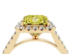 Fancy Yellow Princess Cut Diamond Halo Pavé Engagement Ring Set in Yellow gold with Prong Setting