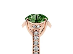 Fancy Green Round Cut Diamond Halo Ring Set in Rose gold with Channel Set Band and Prong Setting