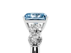 Fancy Blue Radiant Cut Diamond Five-Stone Prong Set Ring Set in Platinum with Classic Band