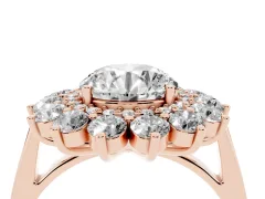 Round Cut Diamond Floral Double Halo Ring Set in Rose gold with Round Petals