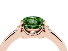 Fancy Green Radiant Cut Diamond Round Cluster Halo Ring Set in Rose gold with Solitaire Band and Prong Setting