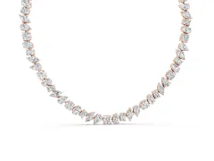Mixed Shape Diamond Tennis Necklace Set in Rose gold with Round, Oval and Pear Stones