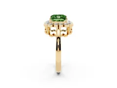 Fancy Green Princess Cut Diamond Halo Cluster Engagement Ring Set in Yellow gold with Solitaire Band and Prong Setting