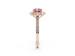 Fancy Pink Cushion Cut Diamond Halo Ring Set in Rose gold with Pavé Band and Prong Setting