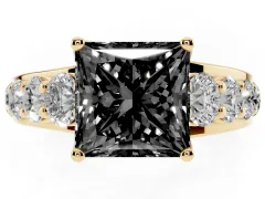 Fancy Black Princess Cut Diamond Pavé Engagement Ring Set in Yellow gold with Prong Setting