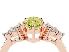 Fancy Yellow Marquise Cut Diamond Solitaire Ring Set in Rose gold with Cluster Accents on Each Side
