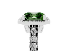 Fancy Green Asscher Cut Diamond Halo Engagement Ring Set in Silver with Pavé Band and Prong-Set Center