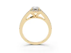 Emerald Cut Diamond Halo Split Shank Pavé Ring Set in Yellow gold with Prong Setting