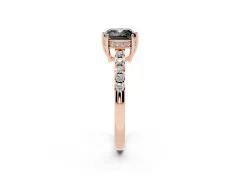 Fancy Black Cushion Cut Diamond Solitaire Engagement Ring Set in Rose gold with Pavé Band and Prong Setting