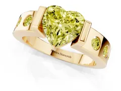 Fancy Yellow Heart Cut Diamond Channel-Set Band Ring Set in Yellow gold with Bezel Prong Setting